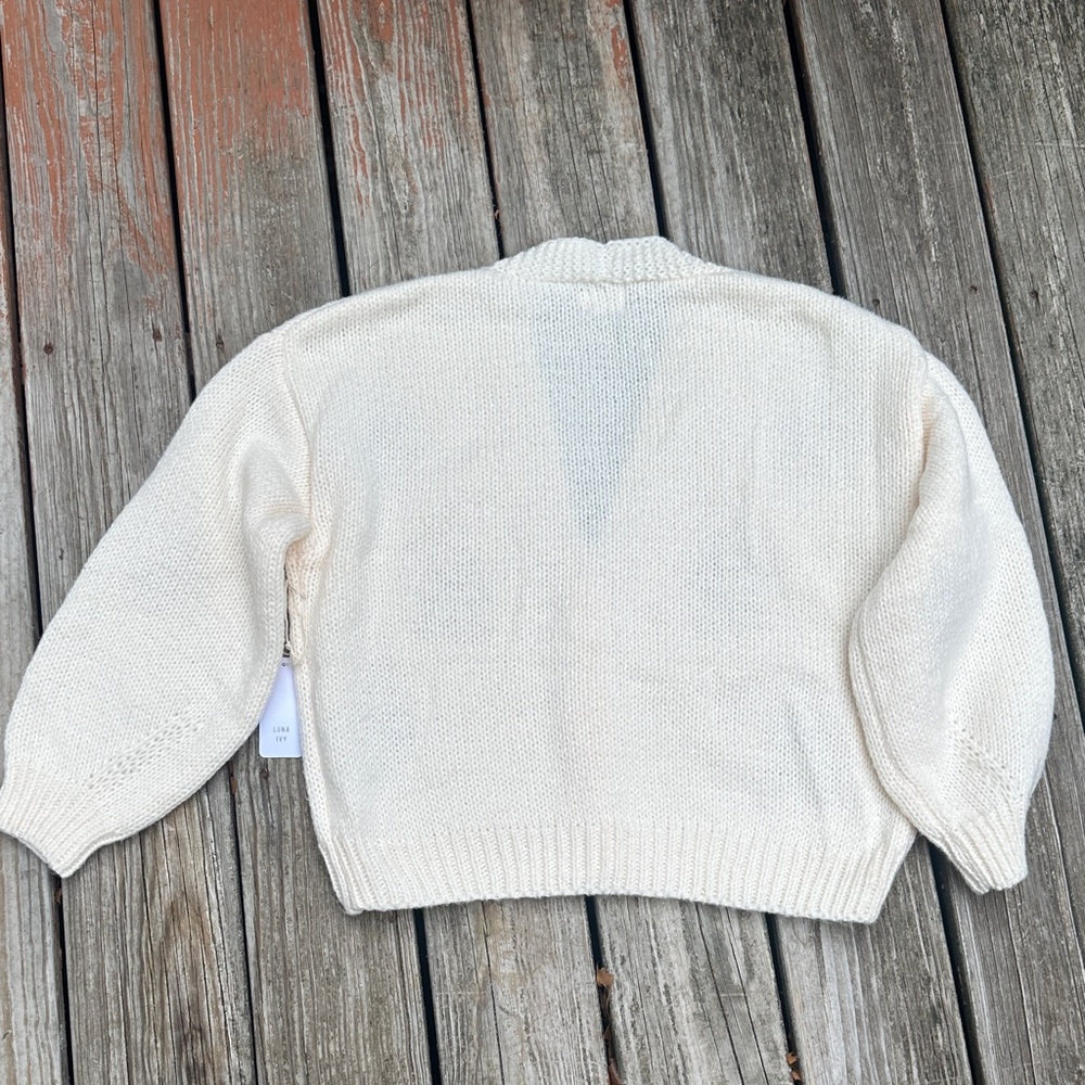 New Luna Ivy Charming Cream Cardigan with Gingerbread Accents - Picture 5 of 6
